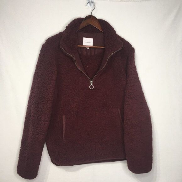 Thread & Supply Dark Red Sherpa  Pull Over 3/4 Zip Sz XS - Picture 1 of 13